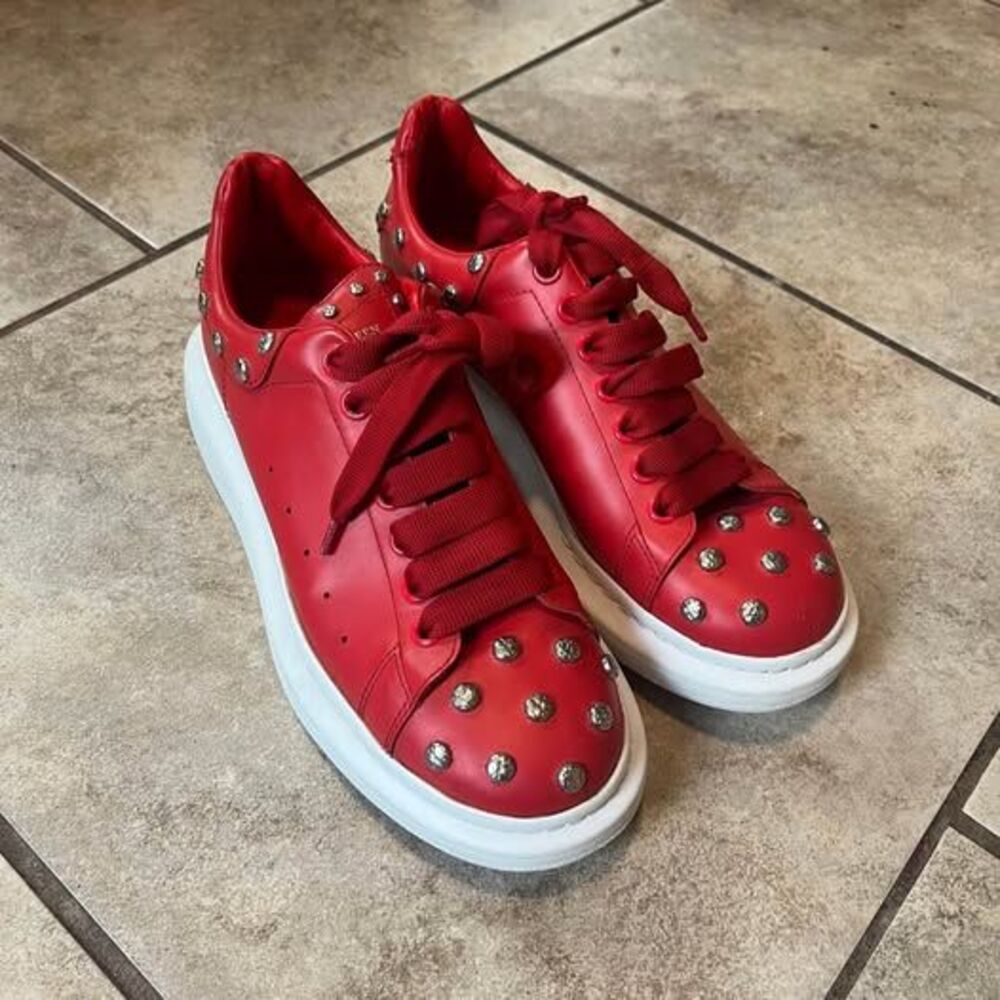 Alexander McQueen Studded Oversized Sneaker Flame Red Leather Size 40/7